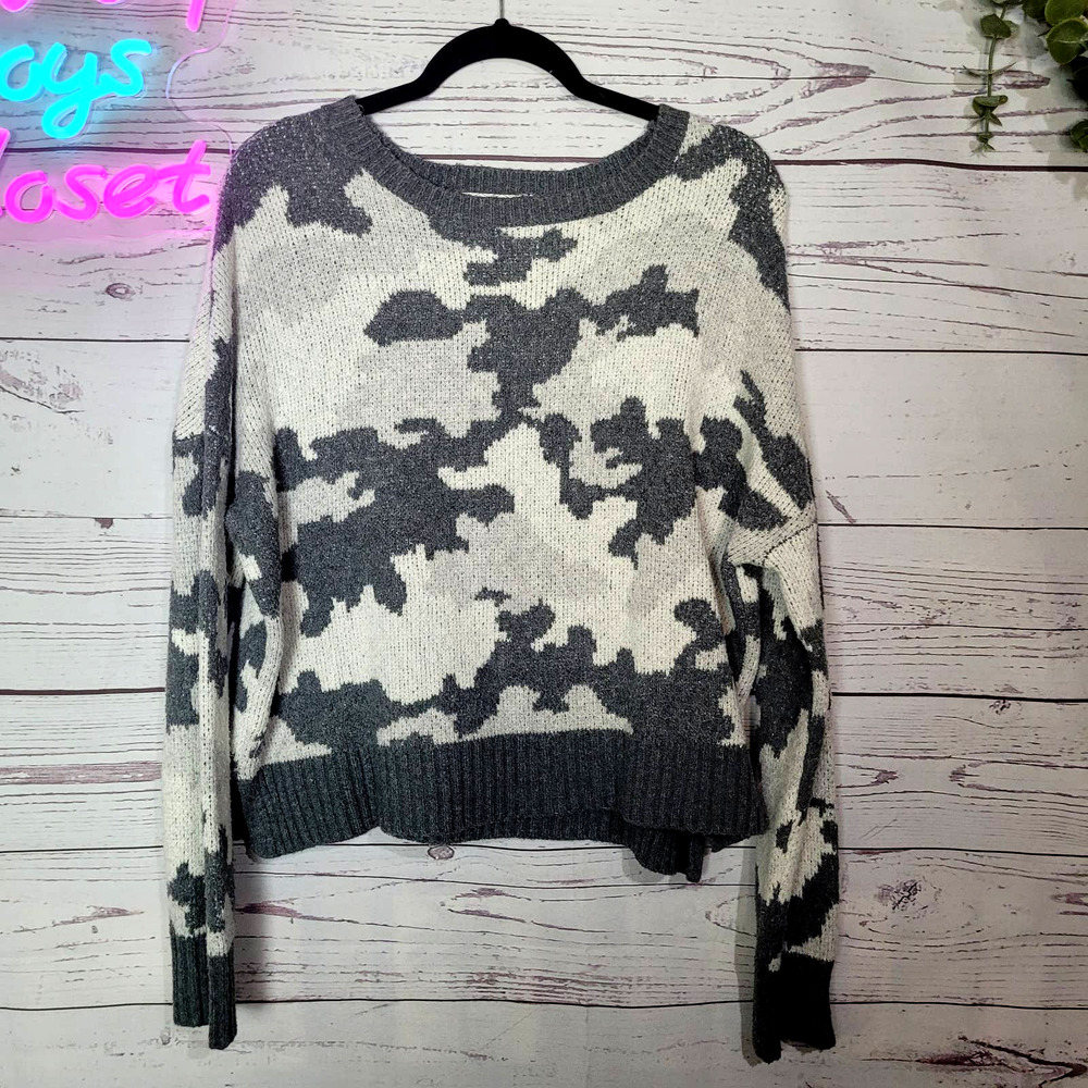 Ruby Moon Gray Camo Knit‎ Cotton Long Sleeve Pullover Sweater Womans Size Medium
